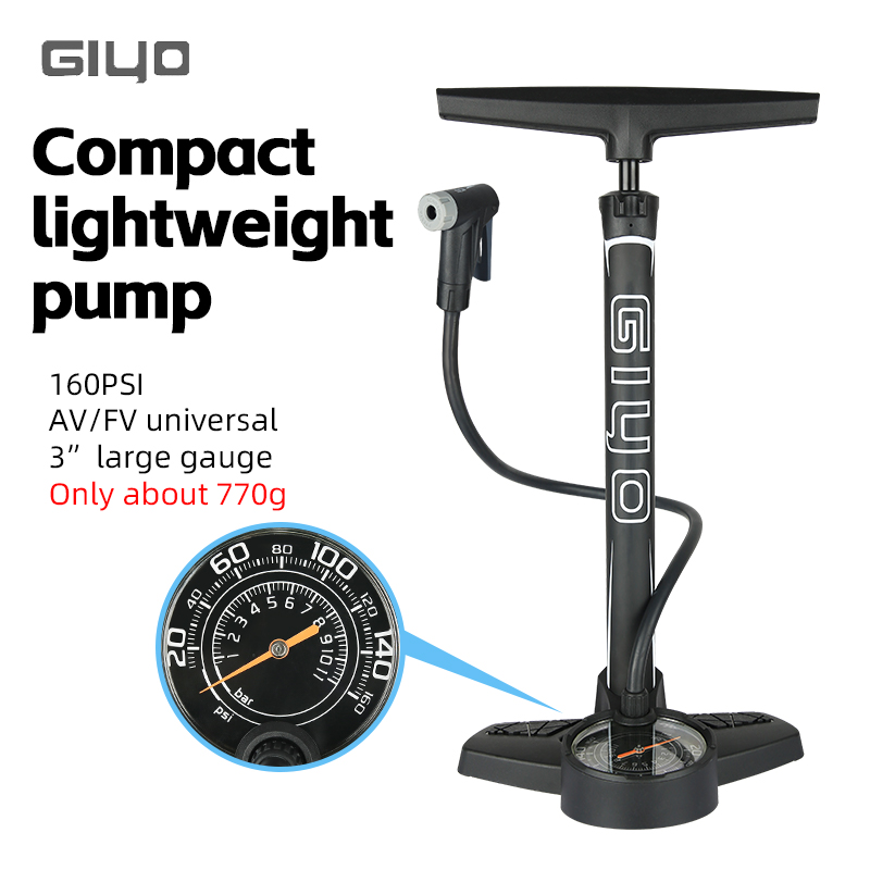 Balloon Pump Hand - Giyo-自転車フロアポンプ,マウンテンバイクおよびロードバイク用の手動エアポンプ,仏式シュレーダーバルブ,タイヤインフレーター,3インチゲージ,160psi