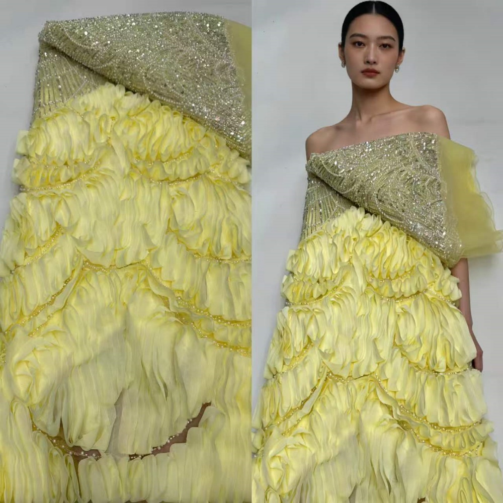 Glitter Tablecloth - 豪華なアフリカンスパンコールレース生地 高品質 2026 重厚3Dビーズ刺繍 フランスチュールレース ウェディングドレス用
