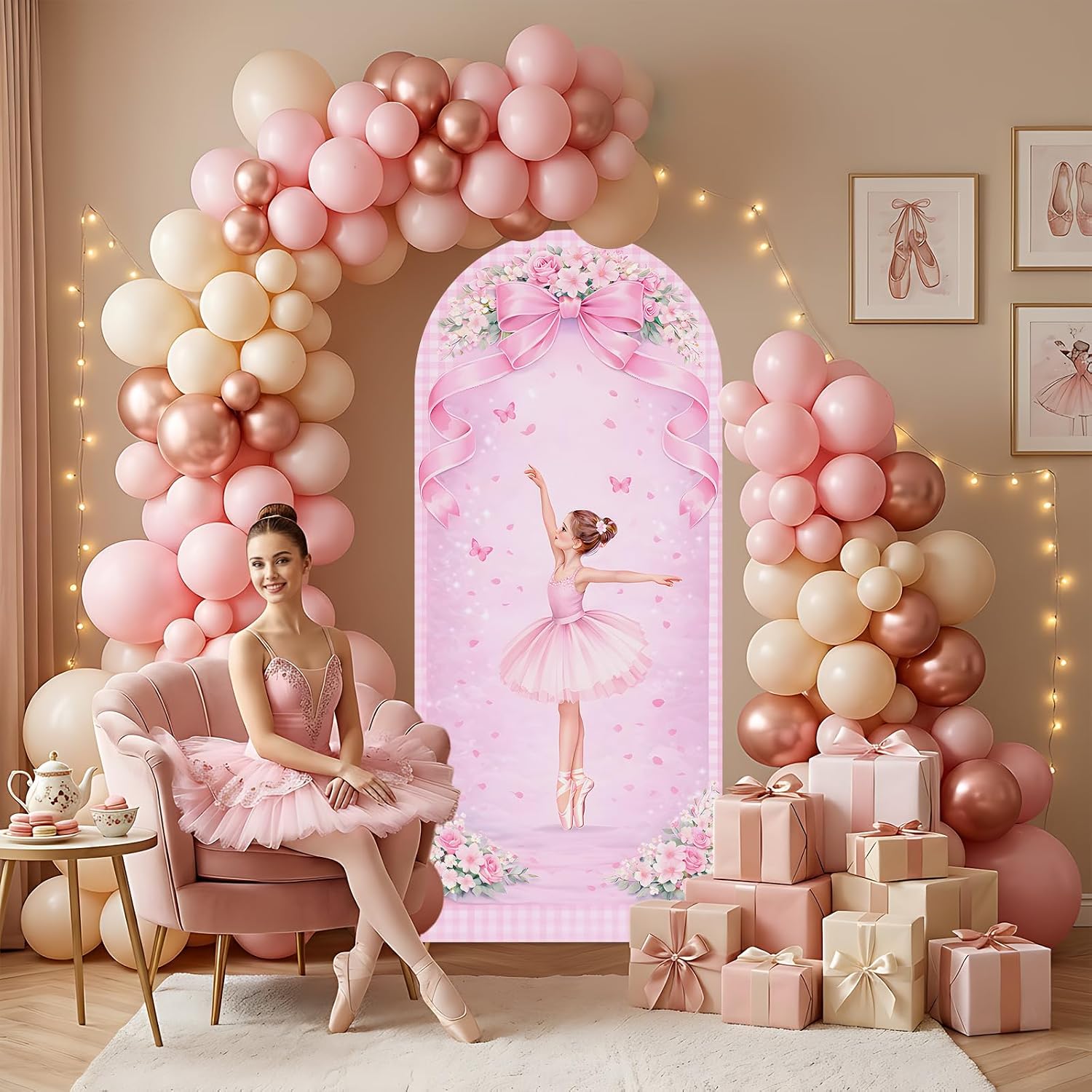 カスタム2面バレリーナアーチ型背景幕カバー 誕生日パーティー - Dessert Table Backdrop のレビューと価格