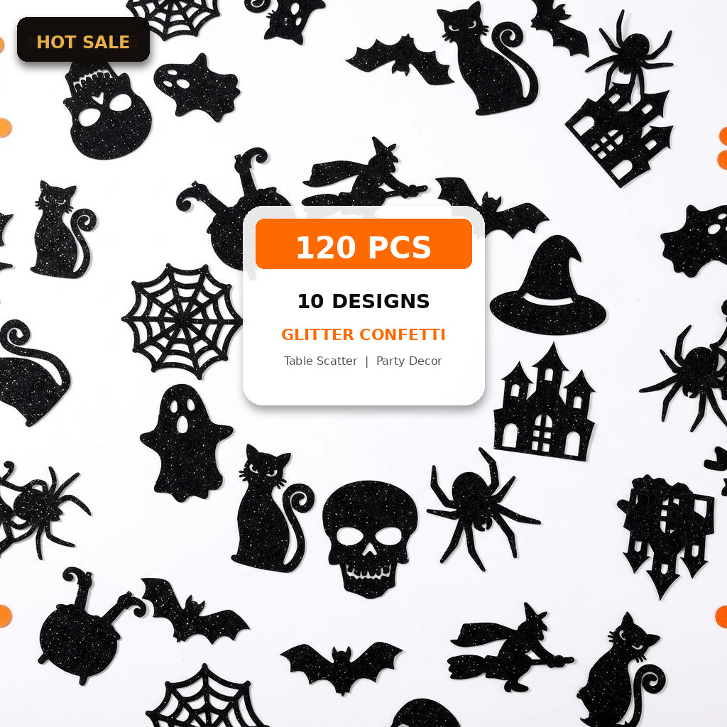 ハロウィンコンフェッティ 120個入り グリッターブラック  - Papercraft Supply Confetti のレビューと価格